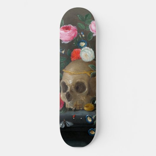 Gothic Skull und Rose Funky Dark Grunge Skateboard (Vorderseite)