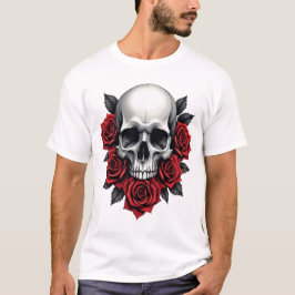 Gothic Skull und Rote Rosen Dunkel T-Shirt