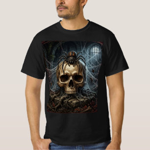 Gothic Skull und Spinnennetz Dark Fantasy Art T-Shirt