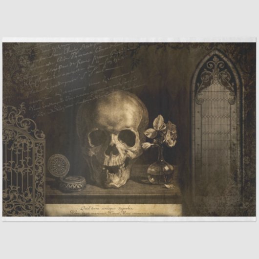 Gothic Skull Viktorianisch Halloween Ephemera Seidenpapier (Vorderseite)