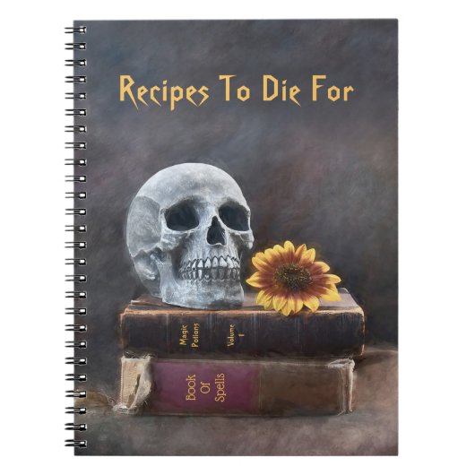 Gothic Skull Vintag Books Gelbe Sonnenblume Rezept Notizblock (Vorderseite)