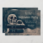 Gothic Skull Vintag Books Macabre Halloween-Party Einladung (Vorne/Hinten)