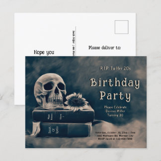 Gothic Skull Vintag Books Macabre RIP zu ihren 20e Einladungspostkarte