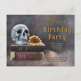 Gothic Skull Vintages Buch Sonnenblumen RIP zu ihr Einladungspostkarte