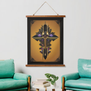 Gothic Skull Wall Tapestry Wandteppich Mit Holzrahmen