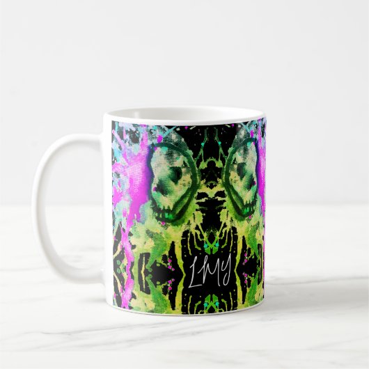 Gothic Skull Wassercolor Halloween Neon Art Kaffeetasse (Links)