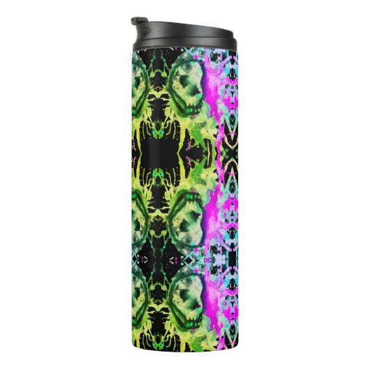 Gothic Skull Wassercolor Halloween Neon Art Thermosbecher (Nach rechts gedreht)