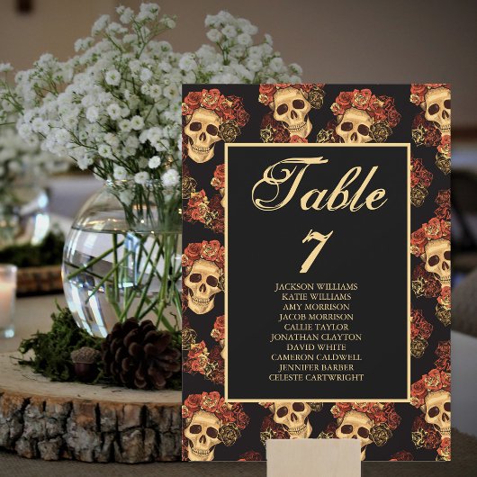 Gothic Skull Wedding Names Black Tischnummer Card