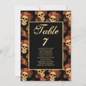 Gothic Skull Wedding Names Black Tischnummer Card (Vorderseite)
