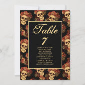 Gothic Skull Wedding Names Black Tischnummer Card (Rückseite)