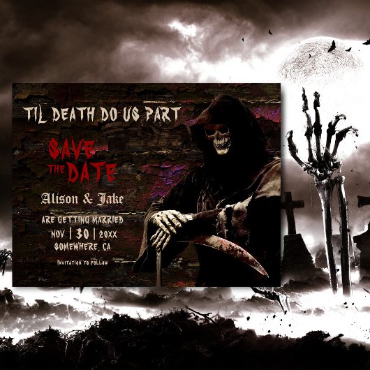 Gothic Skull Wedding rettet das Datum Ankündigungspostkarte
