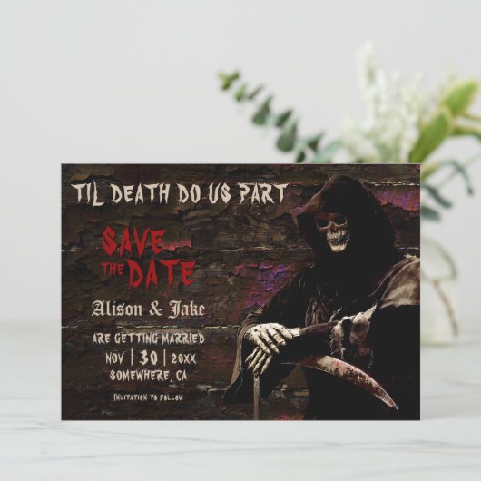 Gothic Skull Wedding rettet das Datum Save The Date (Stehend Vorderseite)