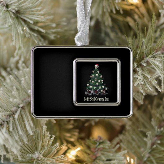 Gothic Skull Weihnachtsbaum | Alternative Spooky Rahmen-Ornament Silber (Baum)