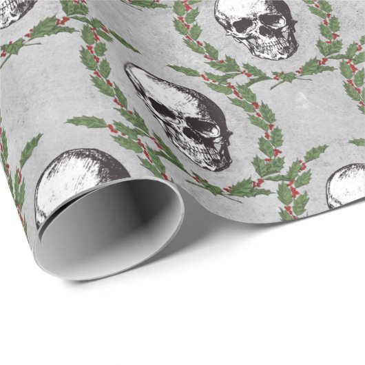 Gothic Skull Weihnachtskranz Geschenkpapier (Rolleneckpunkt)