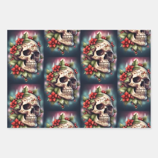Gothic Skull Weihnachtswrapping Paper Geschenkpapier Set (Vorderseite 3)