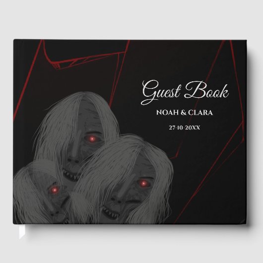 Gothic Skull White Ghosts- Dark Moody Halloween Gästebuch (Vorderseite)