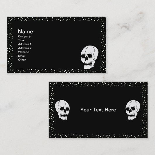 Gothic Skull White Polka Dot Border on Black Visitenkarte (Vorne/Hinten)