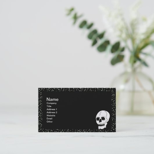 Gothic Skull White Polka Dot Border on Black Visitenkarte (Stehend Vorderseite)