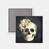 Gothic Skull White Roses Halloween Magnet (Vorderseite/Rückseite)
