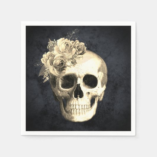 Gothic Skull White Roses Halloween Serviette (Vorderseite)