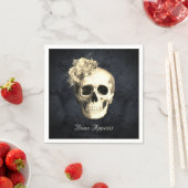 Gothic Skull White Roses Personalisiert Halloween Serviette (Beispiel)
