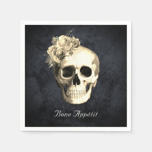 Gothic Skull White Roses Personalisiert Halloween Serviette (Vorderseite)