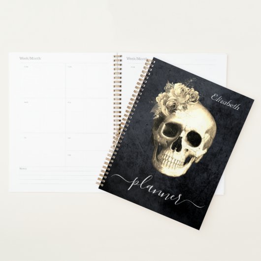 Gothic Skull White Roses Personalisierter Planer (Anzeige)