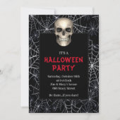 Gothic Skull White Spider Web Halloween-Party Einladung (Vorderseite)