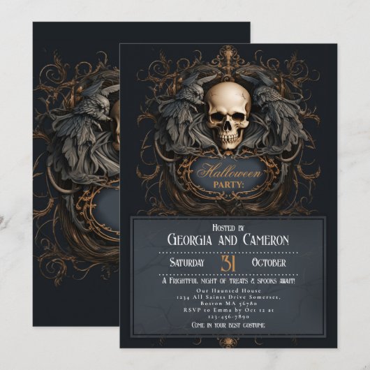 Gothic Skull Wings Halloween Einladung (Vorne/Hinten)