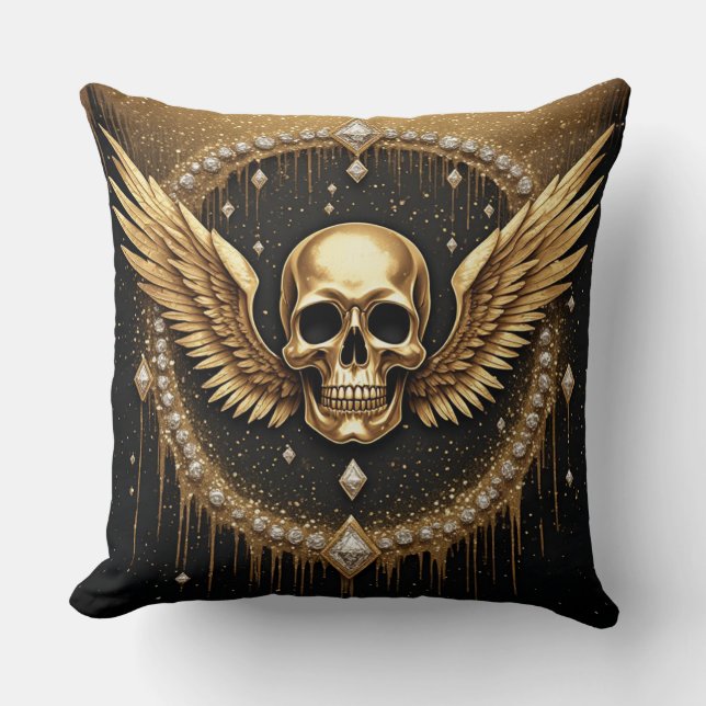 💎 Gothic Skull Wings Logo Für Alternative Geschen Kissen (Vorderseite)