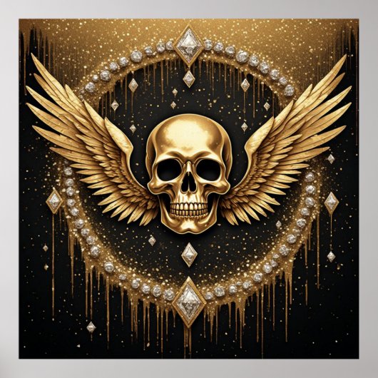💎 Gothic Skull Wings Logo Für Alternative Geschen Poster (Vorne)