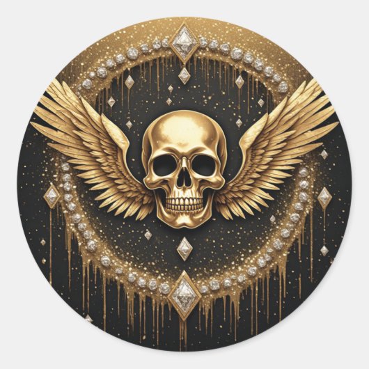 💎 Gothic Skull Wings Logo Für Alternative Geschen Runder Aufkleber (Vorderseite)