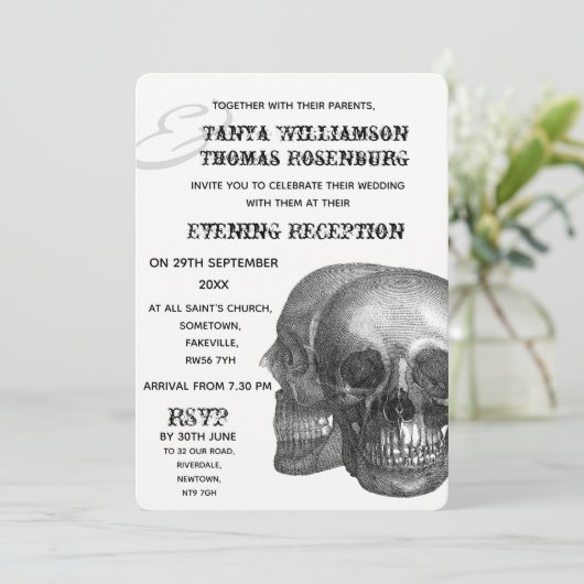 Gothic Skulls Abend Einladung (Stehend Vorderseite)