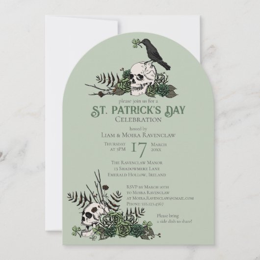 Gothic Skulls and Clovers St Patrick's Celebration Einladung (Vorderseite)