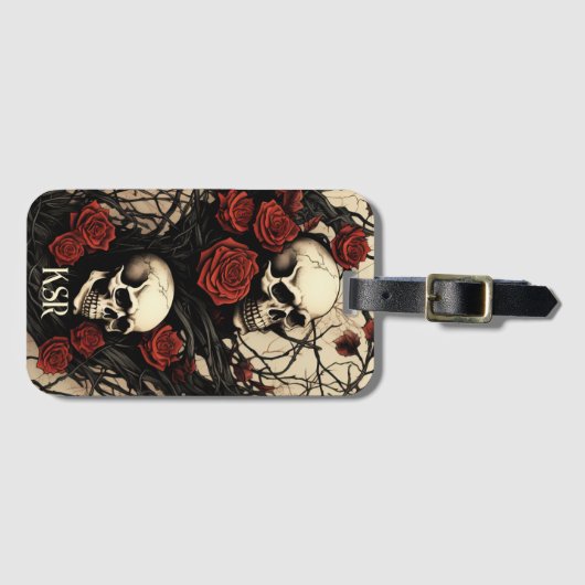 Gothic Skulls and Red Roses Gepäckanhänger (Vorderseite (Horizontal))