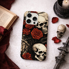 Gothic Skulls and Red Roses iPhone 15 Pro Hülle