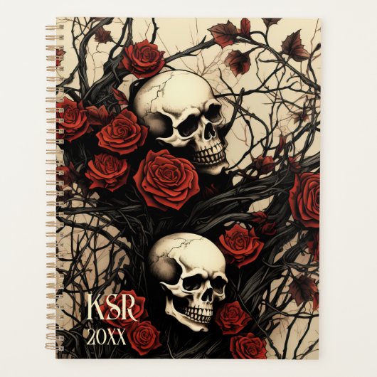 Gothic Skulls and Red Roses Monogram Planer (Vorderseite)