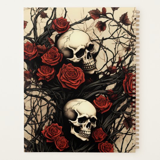 Gothic Skulls and Red Roses Monogram Planer (Rückseite)