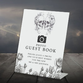 Gothic Skulls Black and White Foto Gästebuch Sockelschild