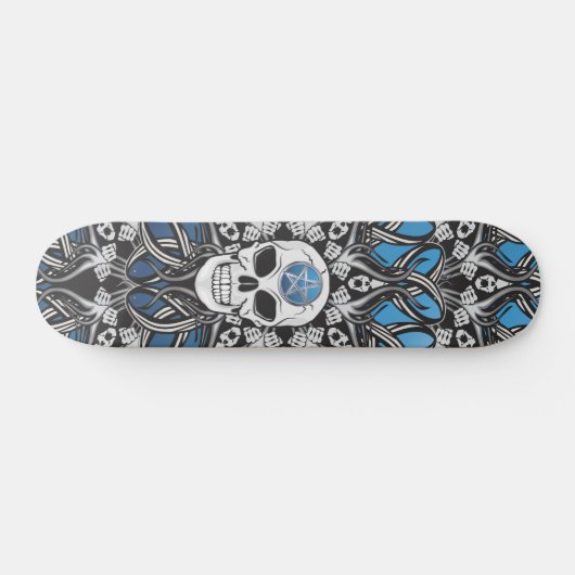 Gothic Skulls - Blau Skateboard (Horizontal)