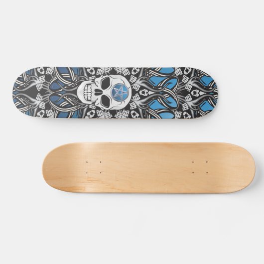 Gothic Skulls - Blau Skateboard (Horizontal)