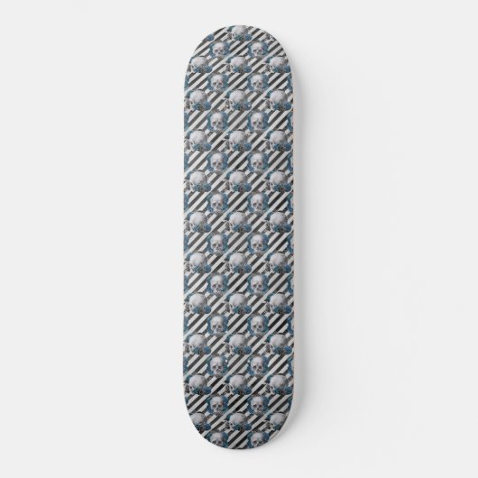 Gothic Skulls Blue Flowers Skateboard (Vorderseite)