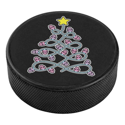 Gothic Skulls Christmas Tree Hockey Puck (3/4)