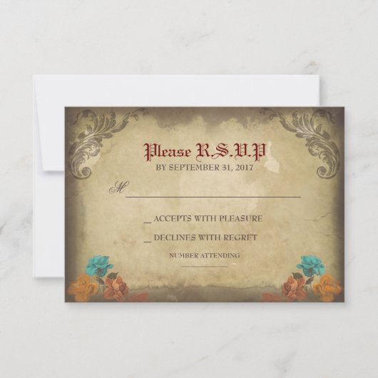 Gothic Skulls Day of the Dead Wedding RSVP cards (Vorderseite)