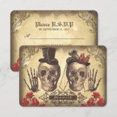 Gothic Skulls Day of the Dead Wedding RSVP cards Karte (Vorne/Hinten)