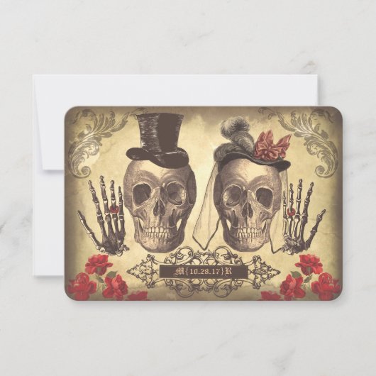 Gothic Skulls Day of the Dead Wedding RSVP cards Karte (Vorderseite)