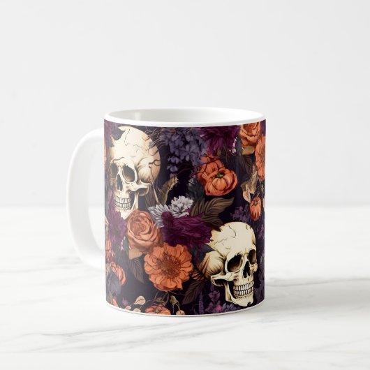 Gothic Skulls Fall Florals Dark Halloween Kaffeetasse (Vorderseite Links)
