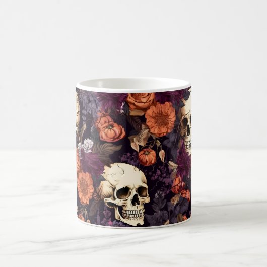 Gothic Skulls Fall Florals Dark Halloween Kaffeetasse (Mittel)