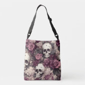 Gothic Skulls Fall Florals Dark Halloween Tragetaschen Mit Langen Trägern (Rückseite)