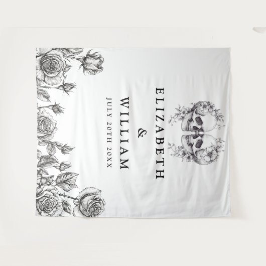 Gothic Skulls Floral Foto Stand Hintergrund Wandteppich (Vorderseite (Horizontal))
